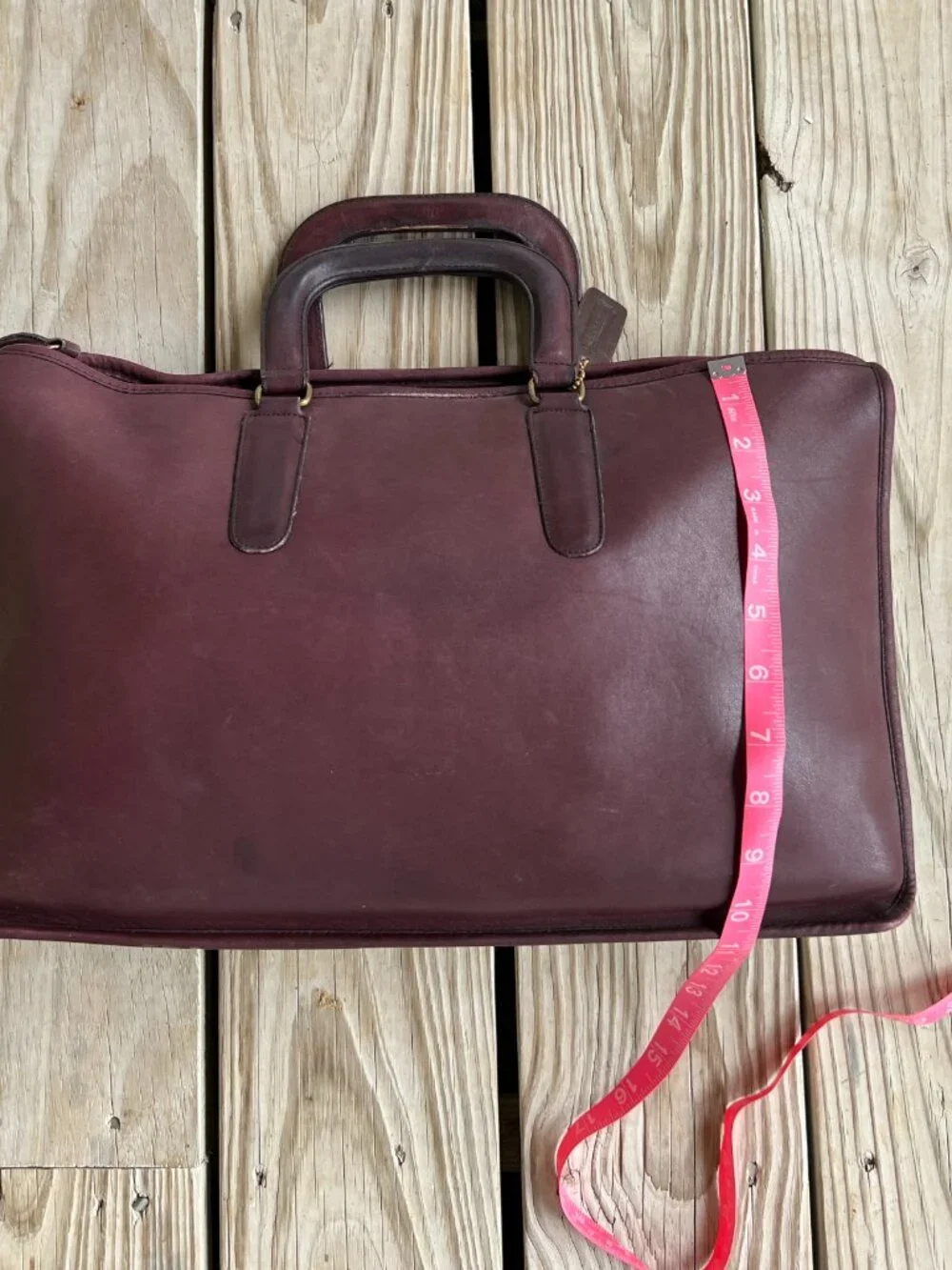 Vintage Coach glue-in label burgundy Handle Portfolio #5050 1970s 1980s rare - Picture 3 of 16